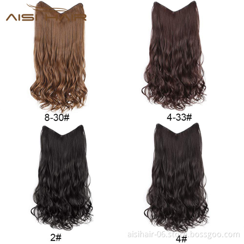 Aisi Hair High Temperature Fiber 4 Clips Synthetic Clip In Hair Extensions Long Wavy Brown Clip In Hairpieces for Women